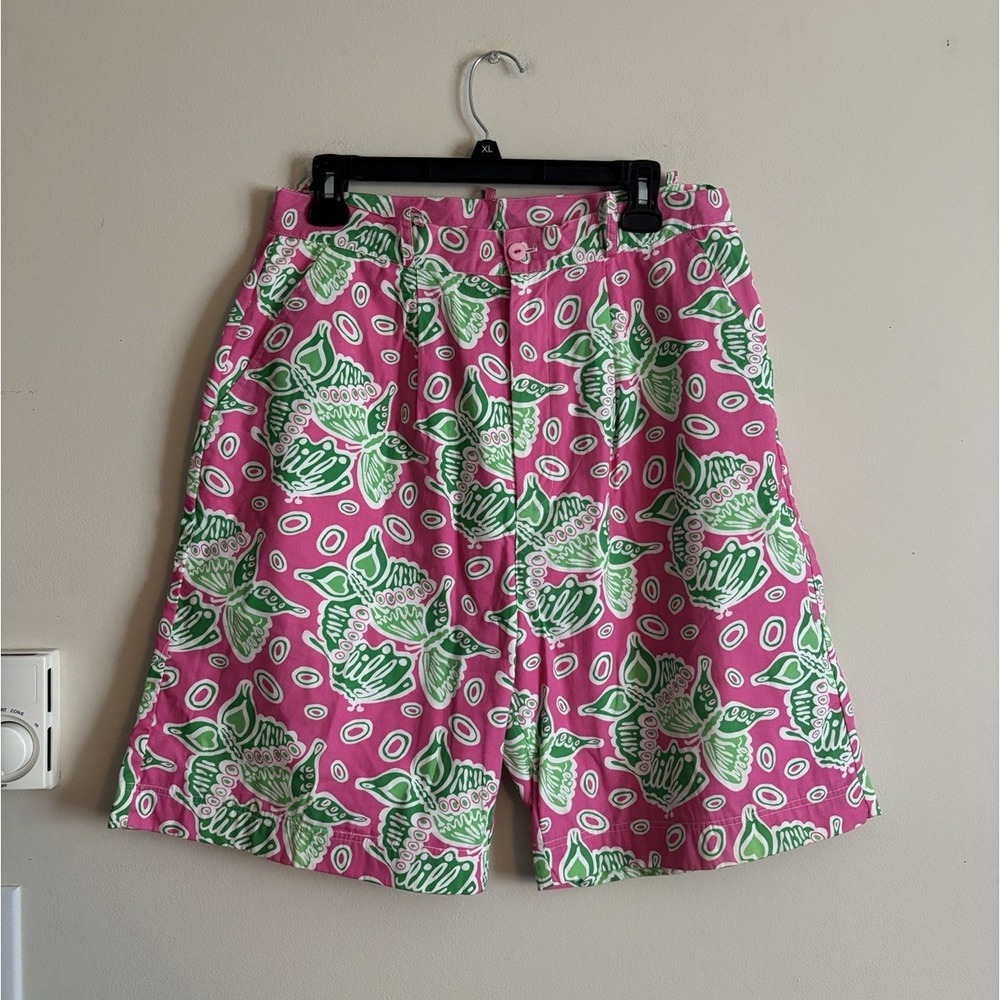 Vintage Y2K Lilly‎ Pulitzer 16 XL High Waist Mom Shorts Pink Green Butterfly